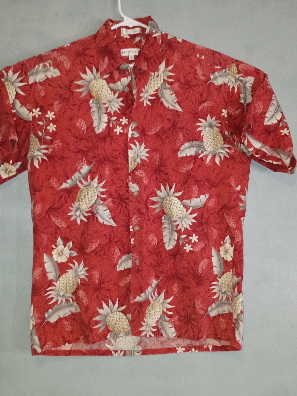 Pierre Cardin Red Pineapple Print Button-Down Camp Shirt